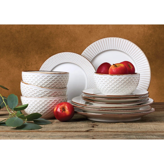 Hub 12 Piece Stoneware Dinnerware Set - Service for 4