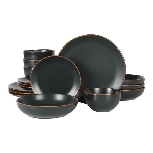 Hazeltine 16 Piece Plates and Bowls Dishes Stoneware Dinnerware Set
