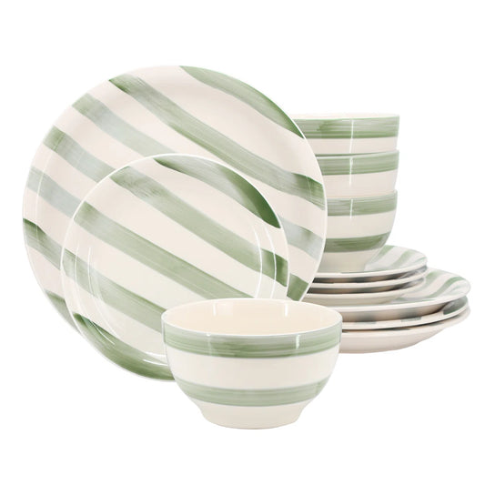 Kenwood Shores 12 Piece Stoneware Dinnerware Set in Stripe
