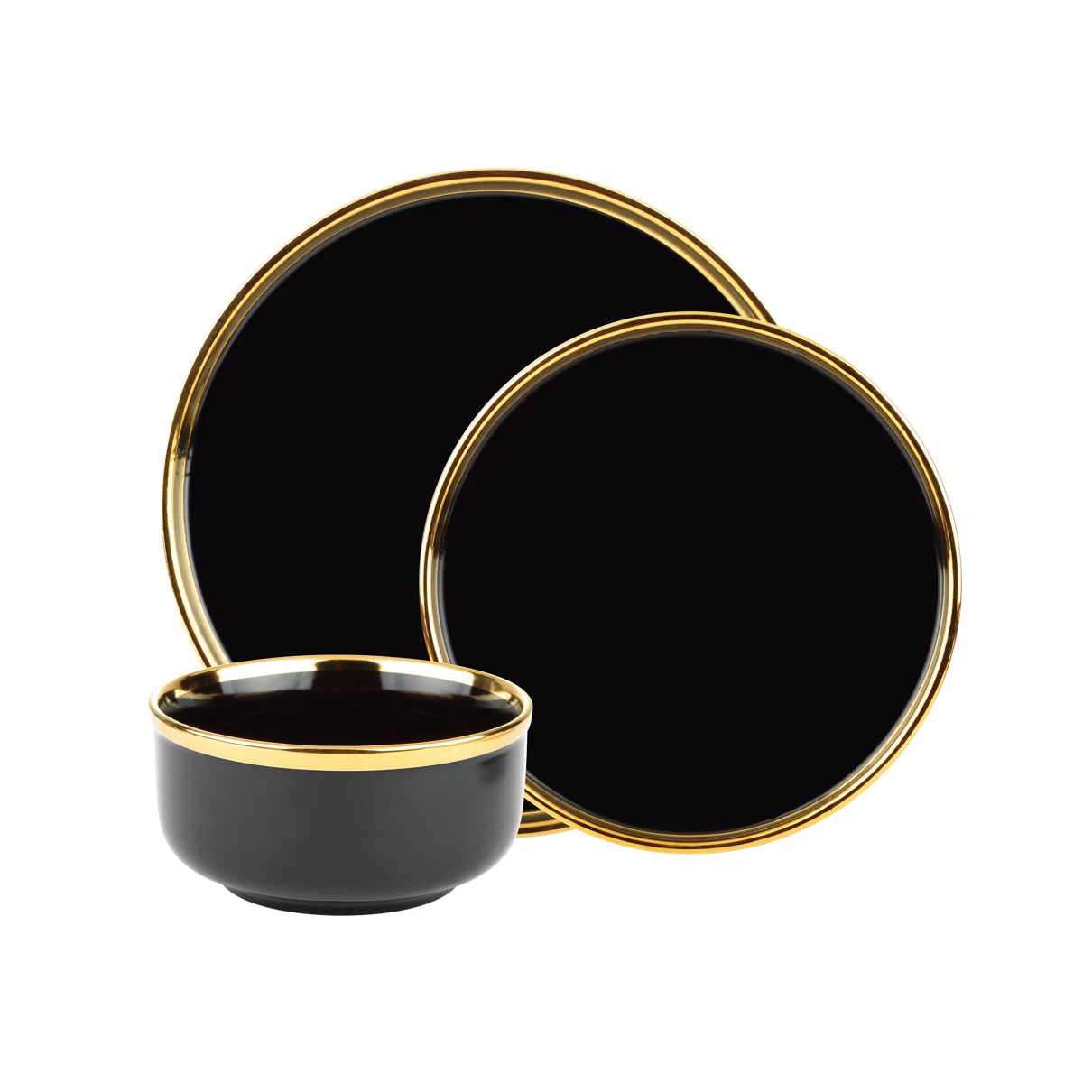 Hillcrest 12 Piece Gold Rim Dinnerware Set, Service For 4