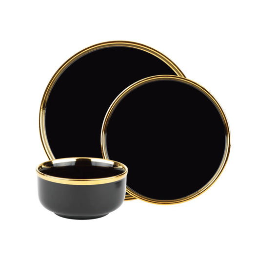 Hillcrest 12 Piece Gold Rim Dinnerware Set, Service For 4