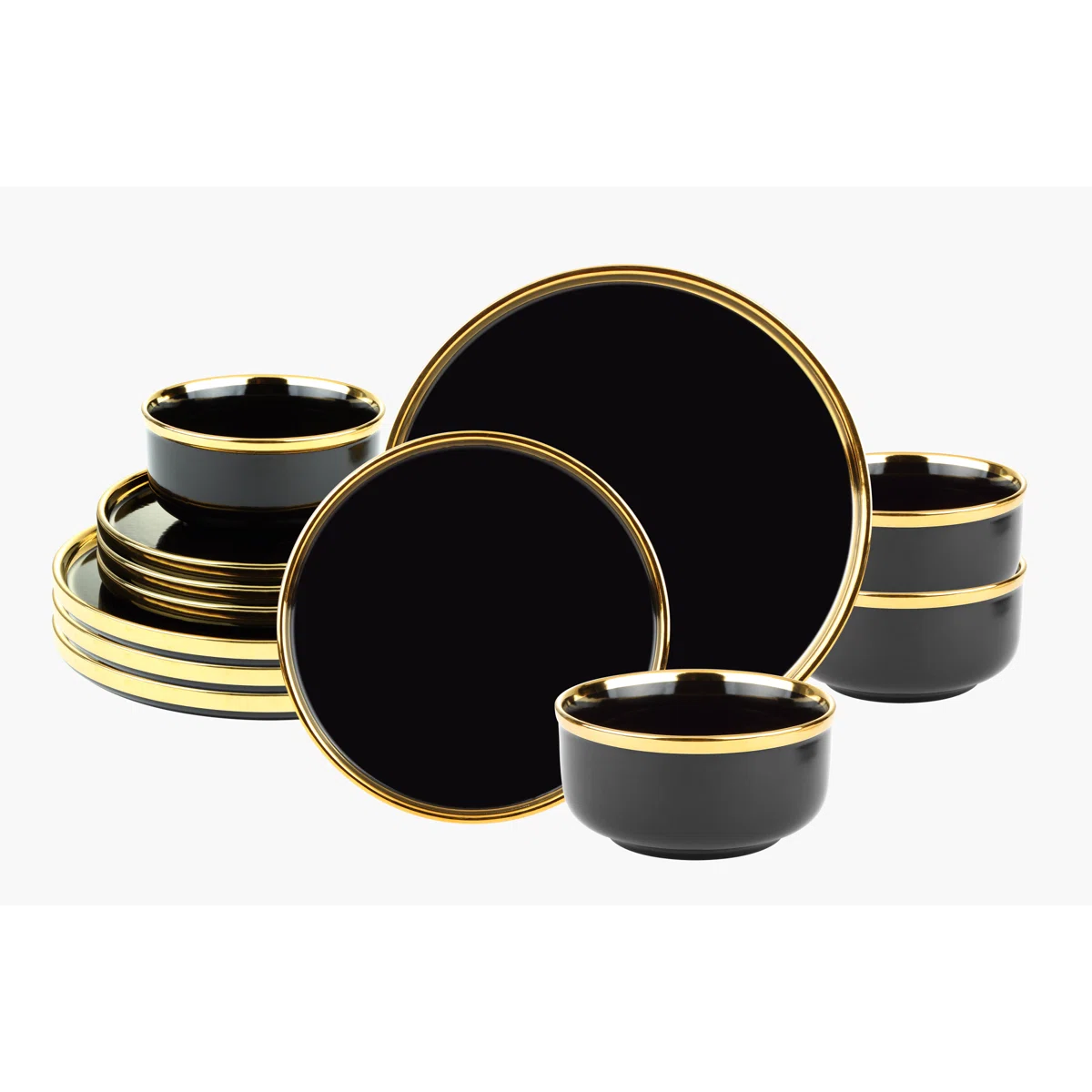Hillcrest 12 Piece Gold Rim Dinnerware Set, Service For 4